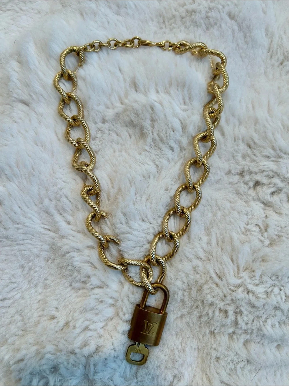 ⭐️Stunning Louis Vuitton key & lock on a rare Monet chunky link chain ⭐️